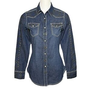 Tasha Polizzi Collection Women’s Studded Long Sleeve Denim Shirt Blue Size Small